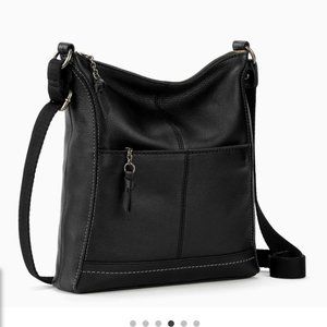 The SAK Lucia Crossbody Leather Zipper Bag Black Medium Canvas Handle Strap